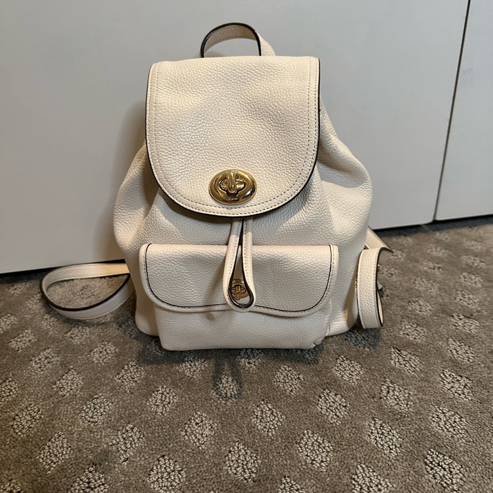 Coach Cream Pebbled Leather Mini Backpack with Gold Turnlock